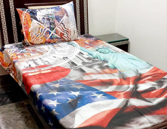 2 Pcs Cotton Printed Single Bedsheet