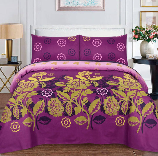 3 Pcs Cotton Printed Double Bed Sheet Set