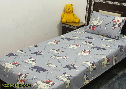 2 Pcs Cotton Printed Single Bedsheet With Pillow Cover