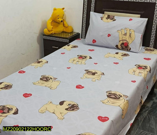 2 Pcs Cotton Printed Single Bedsheet With Pillow Cover