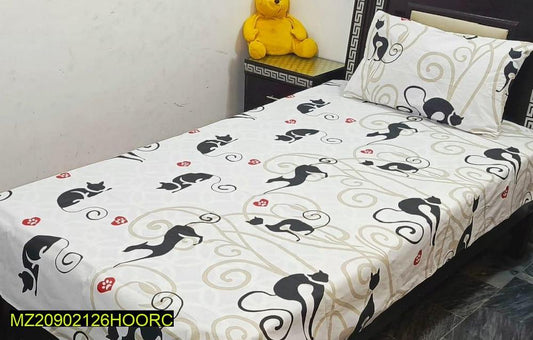 2 Pcs Cotton Printed Single Bedsheet With Pillow Cover