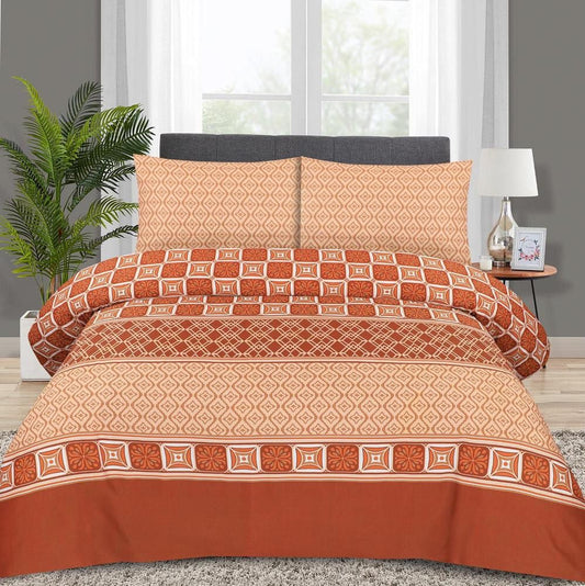 3 Pcs Cotton Printed Double Bedsheet