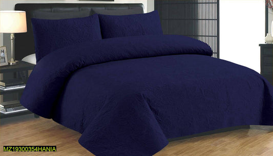 3 Pcs Cotton Plain Double Bedspread