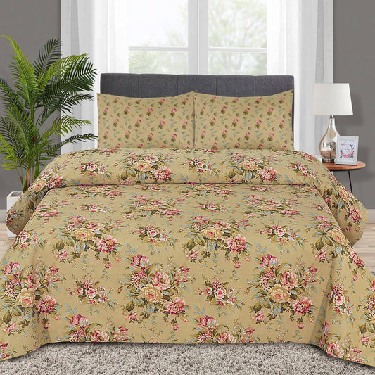 3 Pcs Cotton Printed Double Bedsheet