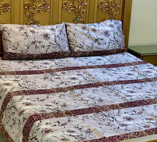 3 Pcs Cotton Printed Double Bedsheet