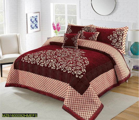 5 Pcs Velvet Jacquard Double Bed Bridal Set