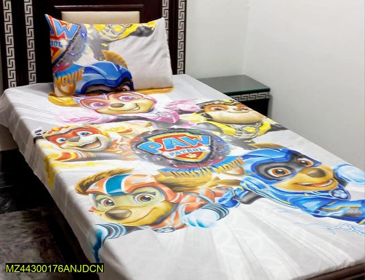 2 Pcs Cotton Printed Single Bedsheet