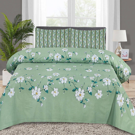 3 Pcs Cotton Printed Double Bedsheet