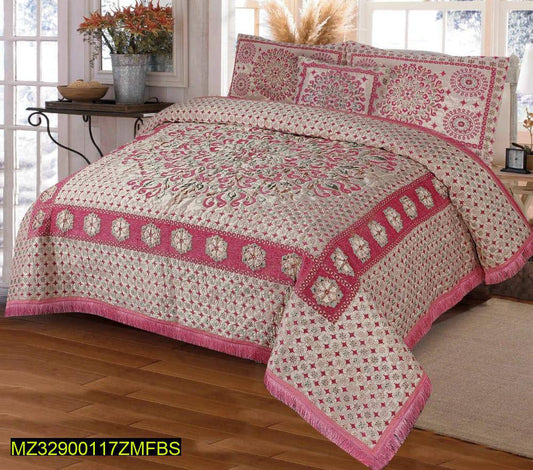 5 Pcs Velvet Jacquard Double Bed Bridal Set